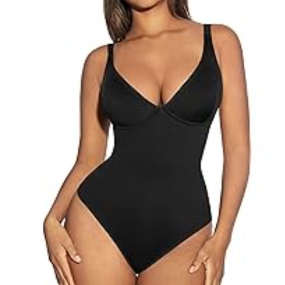 #1466 Feelingirl bodysuit shape wear tummy control deep v sz M - Picture 1 of 8